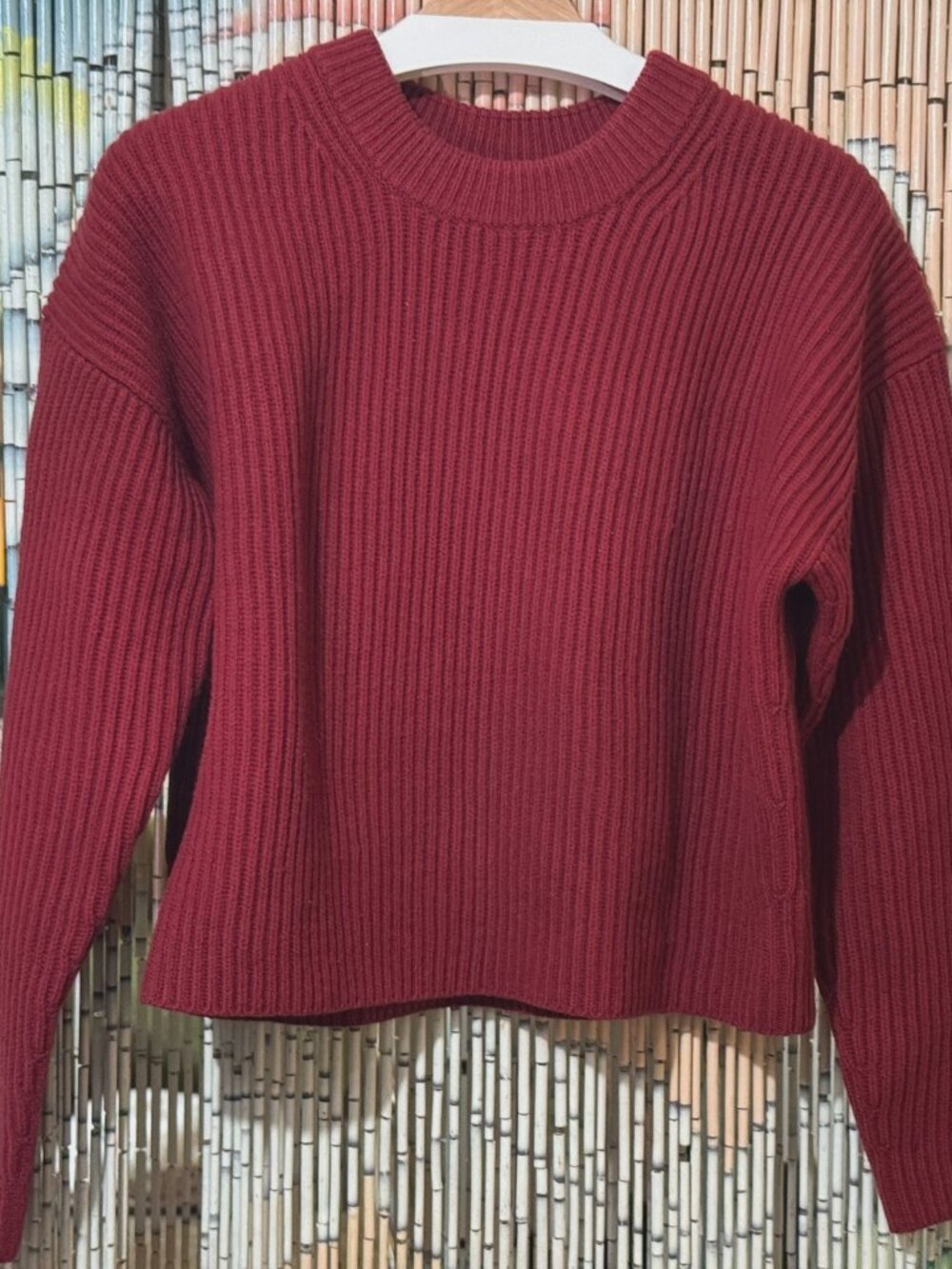 UNIQLO U x Lemaire 100% Wool Mock Neck Ribbed Knit Sweater, Cranberry Red, Small